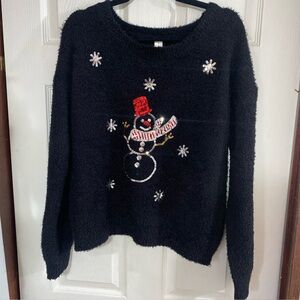 No Boundaries Black Snowman Sequin Sweater
